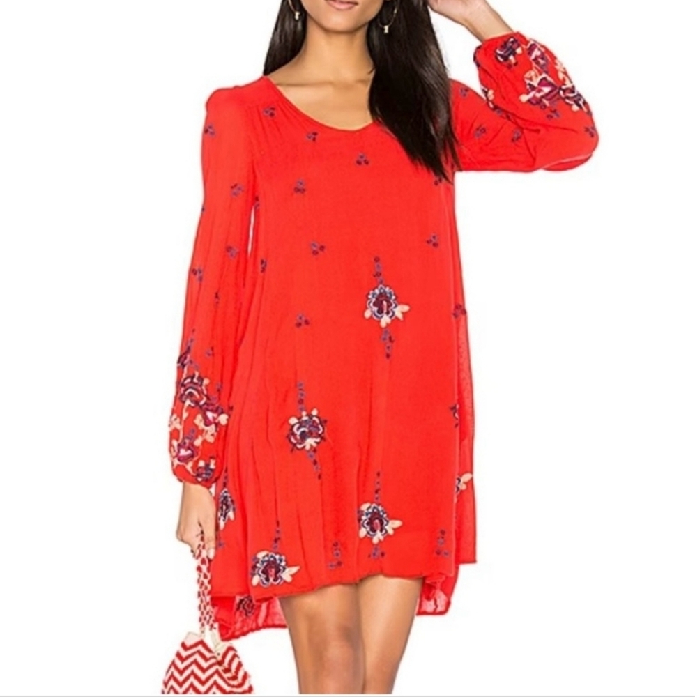 Free People Oxford Floral Embroidered Open Back Mini Dress Sz L